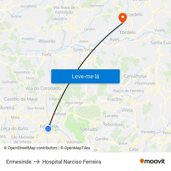 Ermesinde to Hospital Narciso Ferreira map