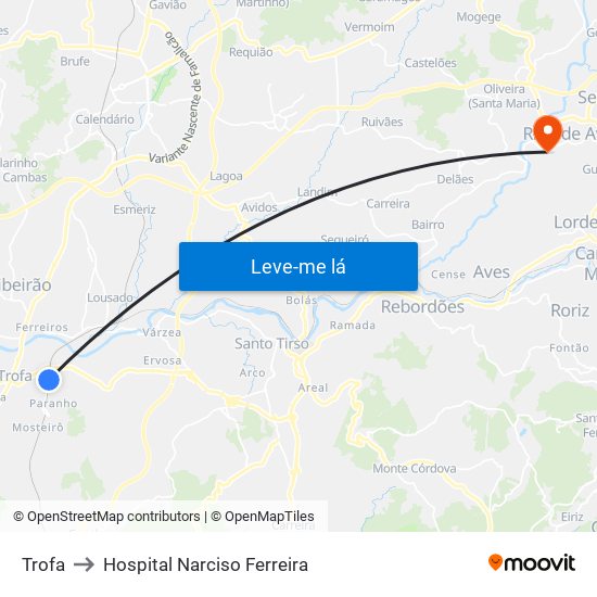 Trofa to Hospital Narciso Ferreira map