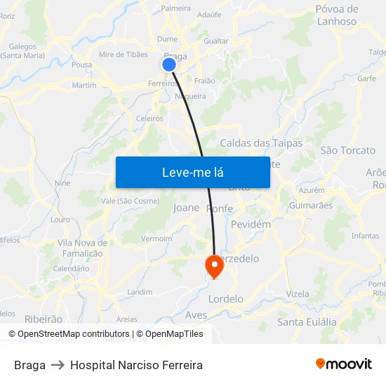 Braga to Hospital Narciso Ferreira map
