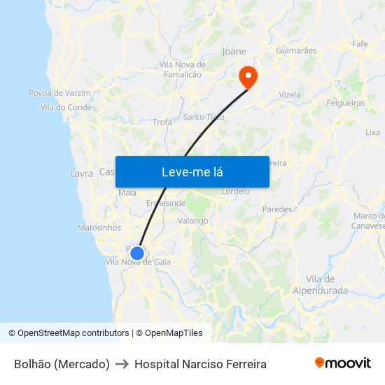 Bolhão (Mercado) to Hospital Narciso Ferreira map