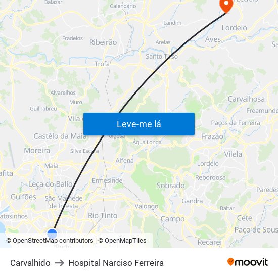 Carvalhido to Hospital Narciso Ferreira map