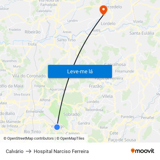 Calvário to Hospital Narciso Ferreira map