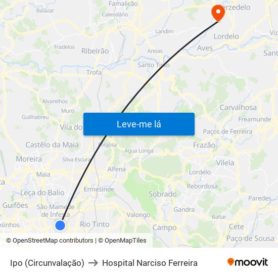 Ipo (Circunvalação) to Hospital Narciso Ferreira map