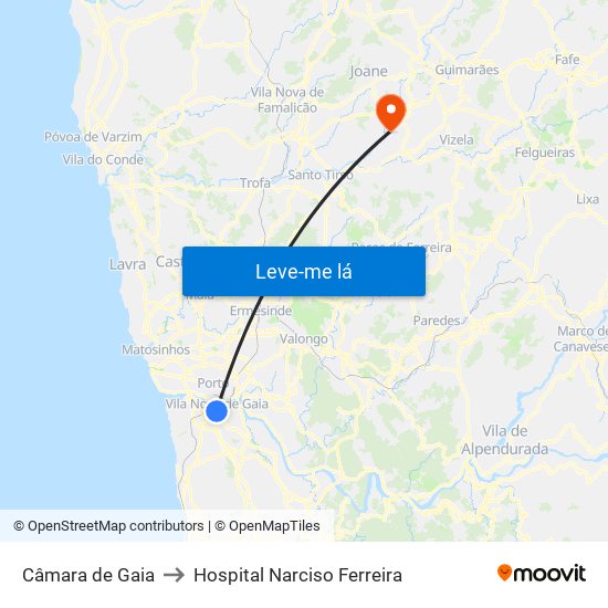 Câmara de Gaia to Hospital Narciso Ferreira map