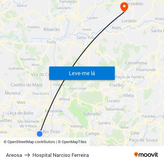 Areosa to Hospital Narciso Ferreira map