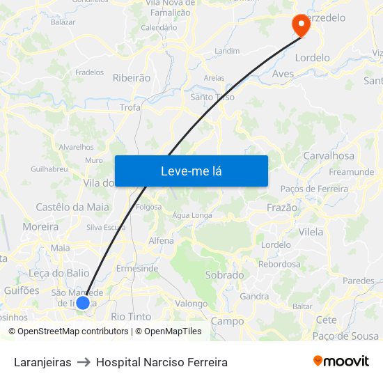 Laranjeiras to Hospital Narciso Ferreira map