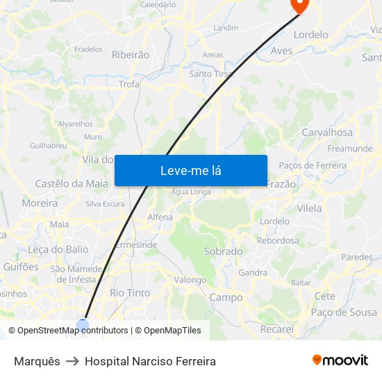 Marquês to Hospital Narciso Ferreira map