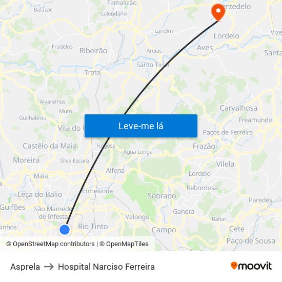 Asprela to Hospital Narciso Ferreira map