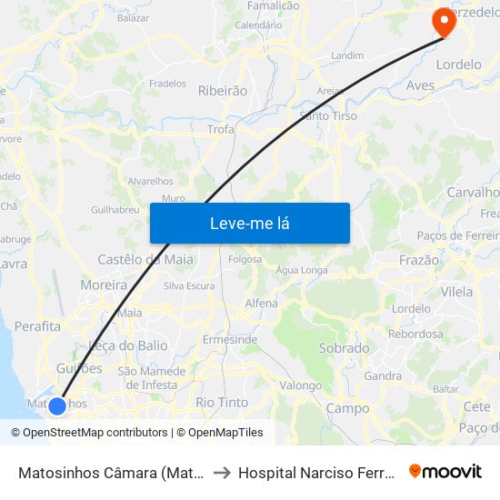 Matosinhos Câmara (Matc1) to Hospital Narciso Ferreira map