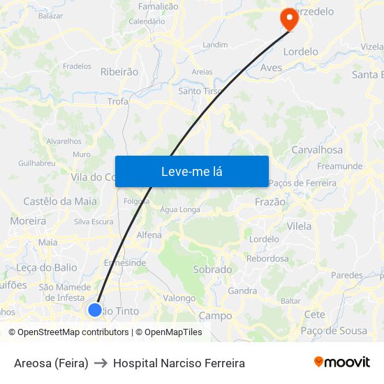 Areosa (Feira) to Hospital Narciso Ferreira map