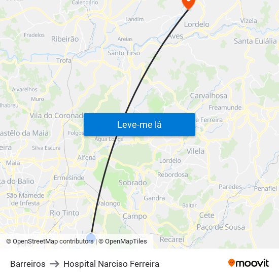 Barreiros to Hospital Narciso Ferreira map