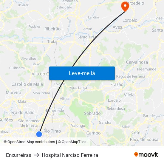 Enxurreiras to Hospital Narciso Ferreira map