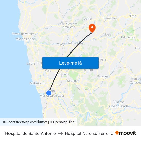 Hospital de Santo António to Hospital Narciso Ferreira map