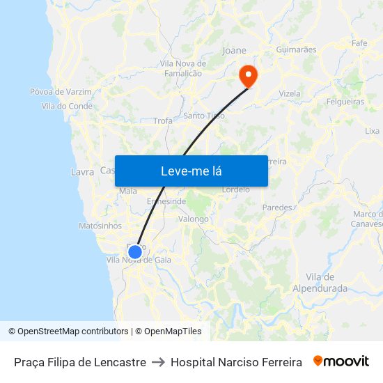 Praça Filipa de Lencastre to Hospital Narciso Ferreira map
