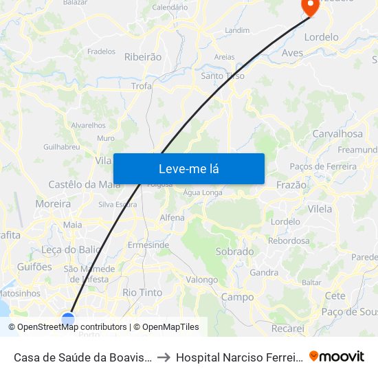 Casa de Saúde da Boavista to Hospital Narciso Ferreira map