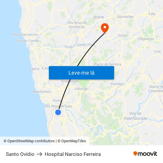 Santo Ovídio to Hospital Narciso Ferreira map