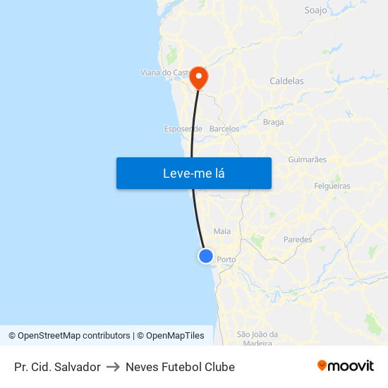 Pr. Cid. Salvador to Neves Futebol Clube map