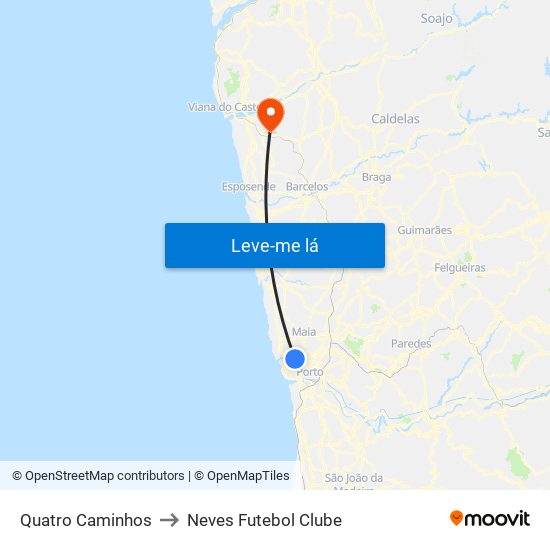 Quatro Caminhos to Neves Futebol Clube map