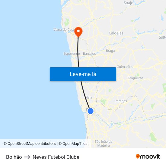 Bolhão to Neves Futebol Clube map