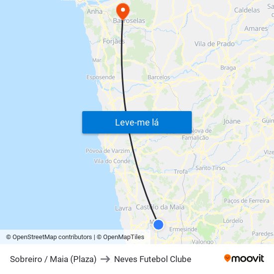 Sobreiro / Maia (Plaza) to Neves Futebol Clube map