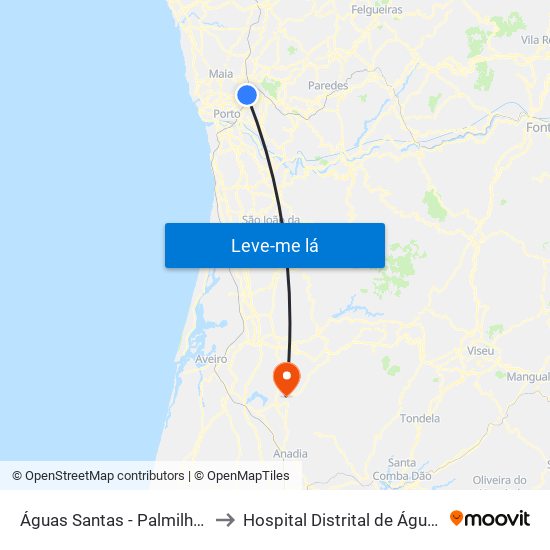 Águas Santas - Palmilheira to Hospital Distrital de Águeda map