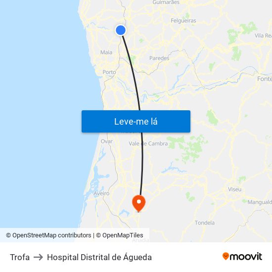 Trofa to Hospital Distrital de Águeda map