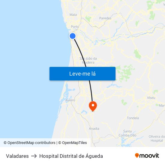 Valadares to Hospital Distrital de Águeda map