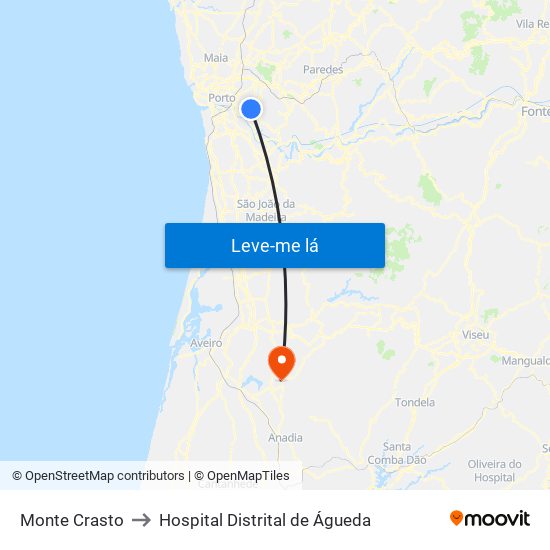 Monte Crasto to Hospital Distrital de Águeda map