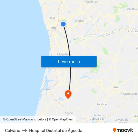 Calvário to Hospital Distrital de Águeda map
