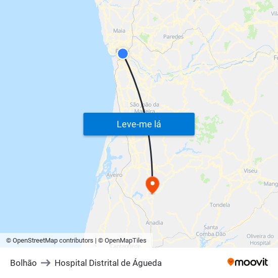Bolhão to Hospital Distrital de Águeda map