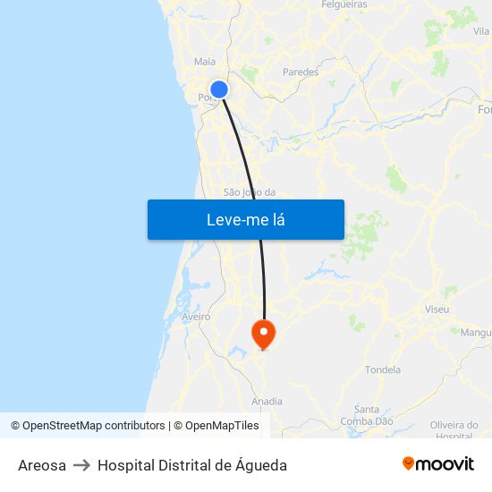 Areosa to Hospital Distrital de Águeda map