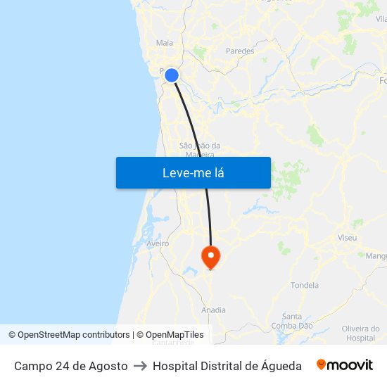 Campo 24 de Agosto to Hospital Distrital de Águeda map