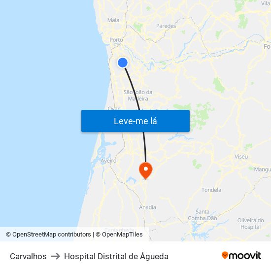 Carvalhos to Hospital Distrital de Águeda map