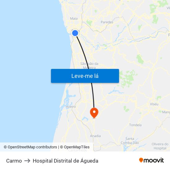 Carmo to Hospital Distrital de Águeda map