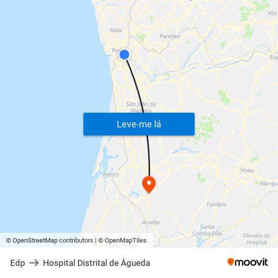 Edp to Hospital Distrital de Águeda map