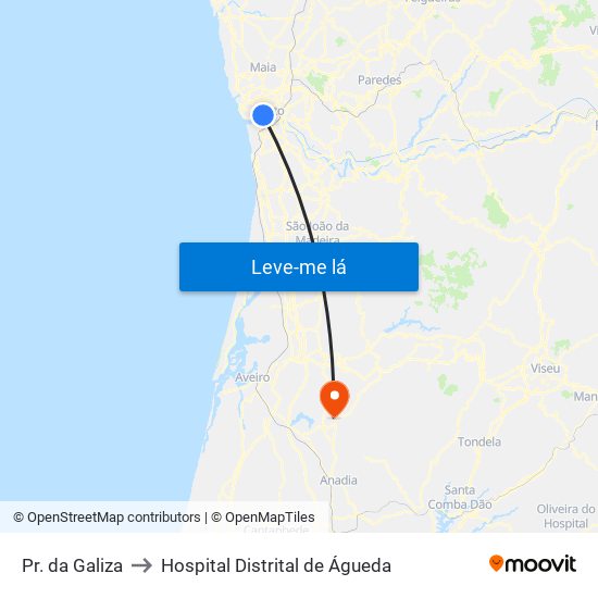 Pr. da Galiza to Hospital Distrital de Águeda map