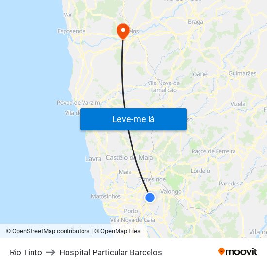 Rio Tinto to Hospital Particular Barcelos map