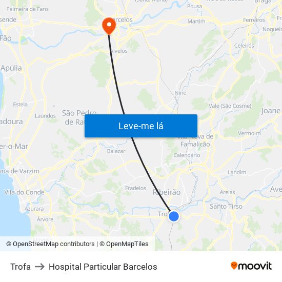 Trofa to Hospital Particular Barcelos map