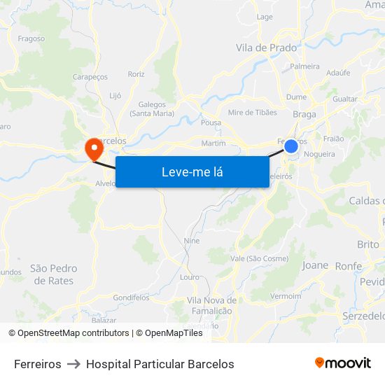 Ferreiros to Hospital Particular Barcelos map