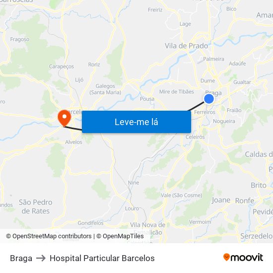 Braga to Hospital Particular Barcelos map