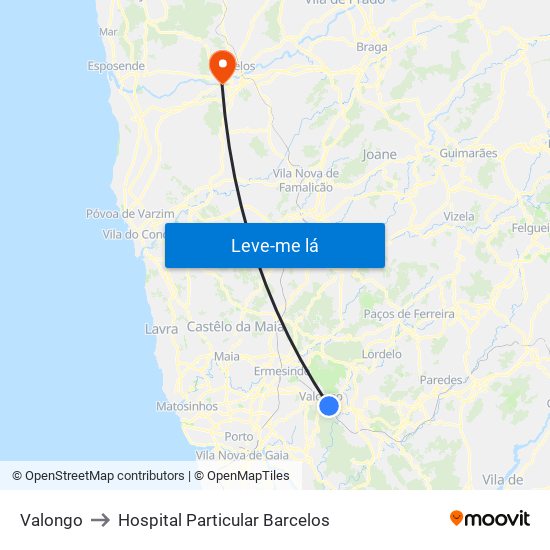 Valongo to Hospital Particular Barcelos map