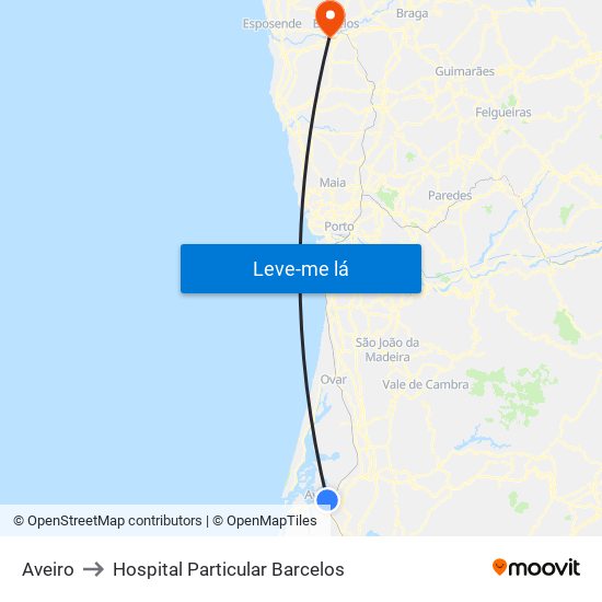 Aveiro to Hospital Particular Barcelos map