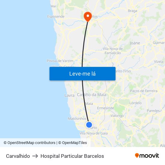 Carvalhido to Hospital Particular Barcelos map
