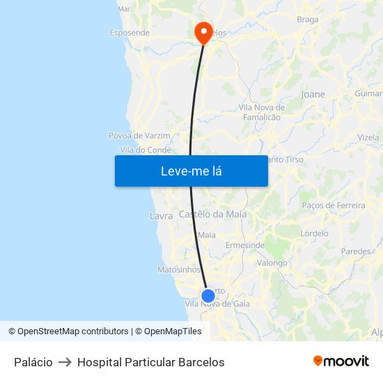 Palácio to Hospital Particular Barcelos map