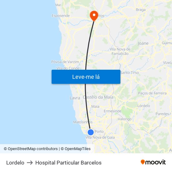 Lordelo to Hospital Particular Barcelos map