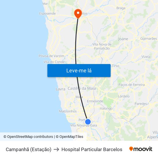 Campanhã (Estação) to Hospital Particular Barcelos map