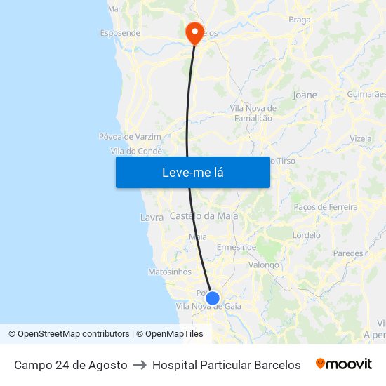 Campo 24 de Agosto to Hospital Particular Barcelos map