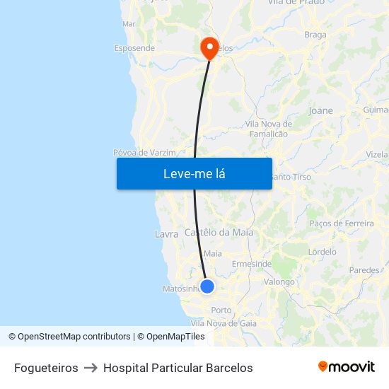 Fogueteiros to Hospital Particular Barcelos map