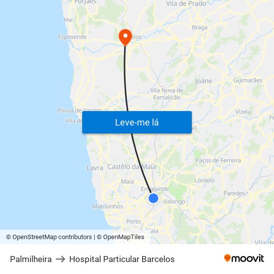 Palmilheira to Hospital Particular Barcelos map