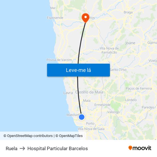 Ruela to Hospital Particular Barcelos map